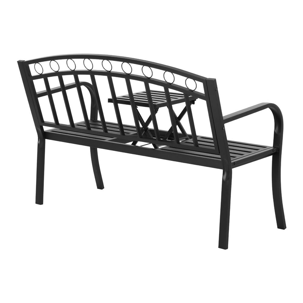 Korian Outdoor Garden Bench Seat Loveseat Steel Foldable Table Patio Furniture Black