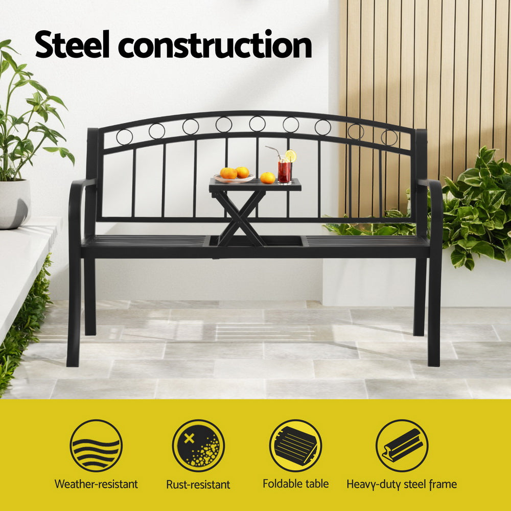 Korian Outdoor Garden Bench Seat Loveseat Steel Foldable Table Patio Furniture Black