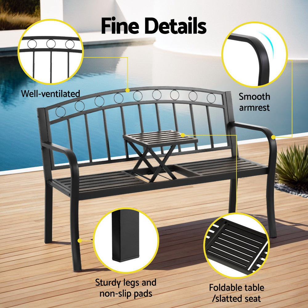 Korian Outdoor Garden Bench Seat Loveseat Steel Foldable Table Patio Furniture Black