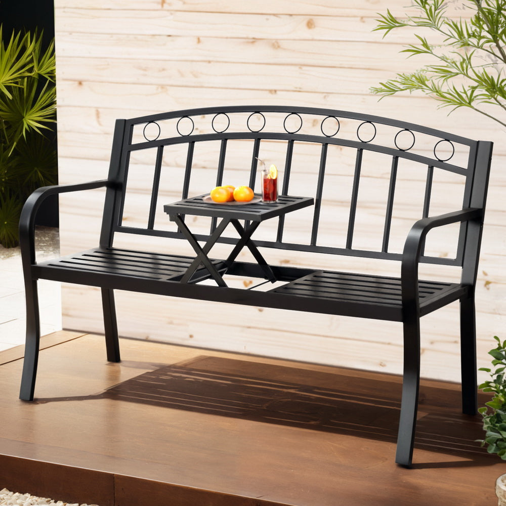 Korian Outdoor Garden Bench Seat Loveseat Steel Foldable Table Patio Furniture Black