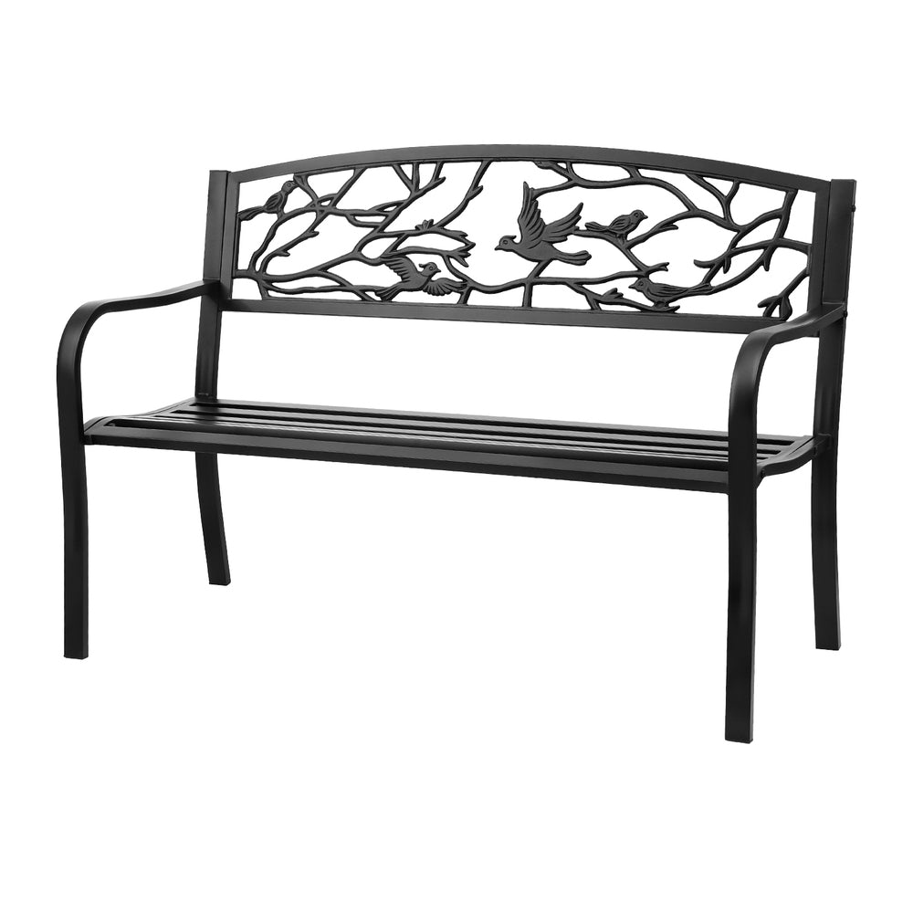 Merrick Outdoor Bench Seat Garden Steel Outdoor Furniture 3 Seater Park Black