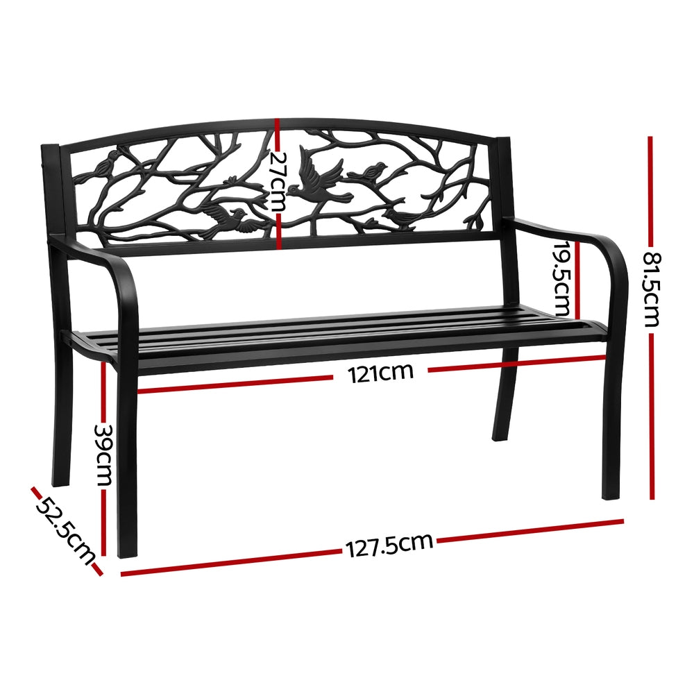 Merrick Outdoor Bench Seat Garden Steel Outdoor Furniture 3 Seater Park Black