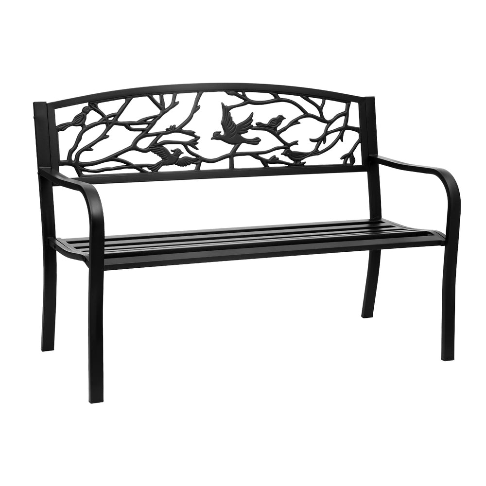 Merrick Outdoor Bench Seat Garden Steel Outdoor Furniture 3 Seater Park Black