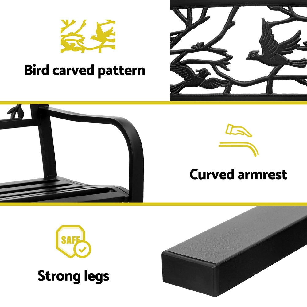 Merrick Outdoor Bench Seat Garden Steel Outdoor Furniture 3 Seater Park Black