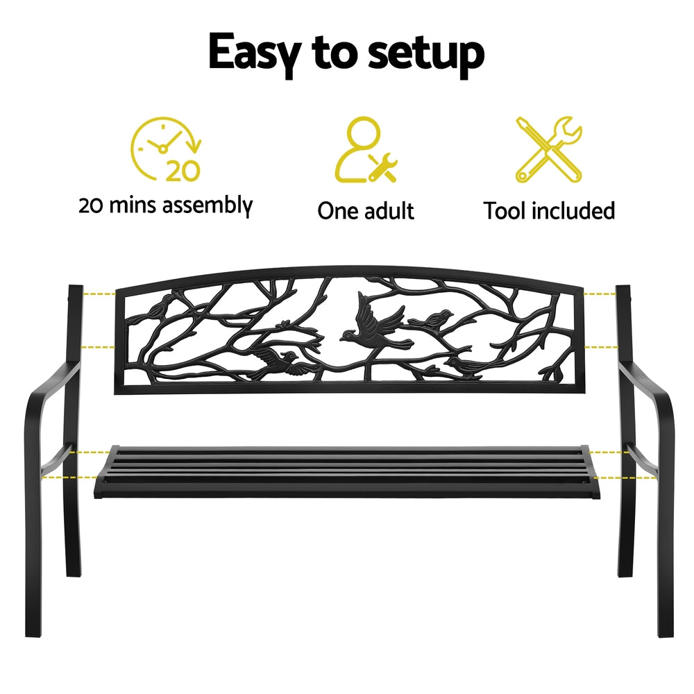 Merrick Outdoor Bench Seat Garden Steel Outdoor Furniture 3 Seater Park Black