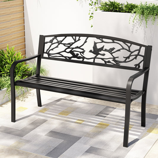Merrick Outdoor Bench Seat Garden Steel Outdoor Furniture 3 Seater Park Black