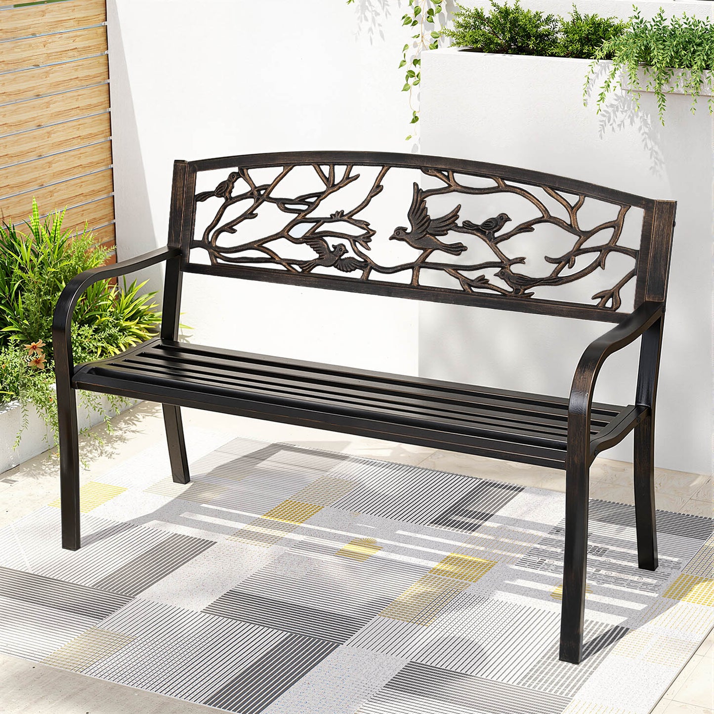 Merrick Outdoor Bench Seat Garden Steel Outdoor Furniture 3 Seater Park Bronze
