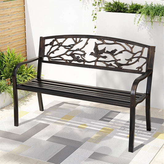Merrick Outdoor Bench Seat Garden Steel Outdoor Furniture 3 Seater Park Bronze