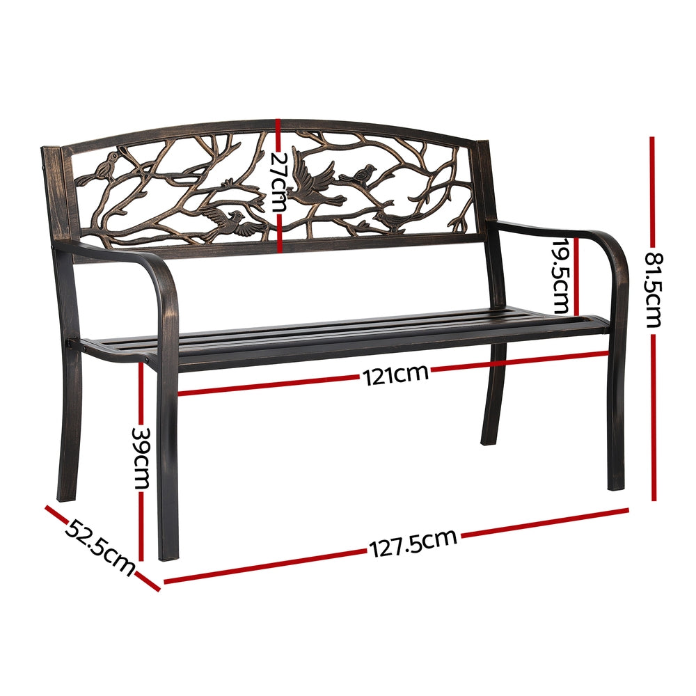 Merrick Outdoor Bench Seat Garden Steel Outdoor Furniture 3 Seater Park Bronze