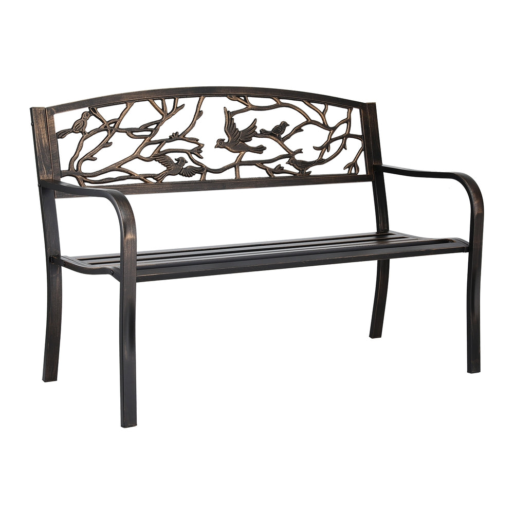 Merrick Outdoor Bench Seat Garden Steel Outdoor Furniture 3 Seater Park Bronze
