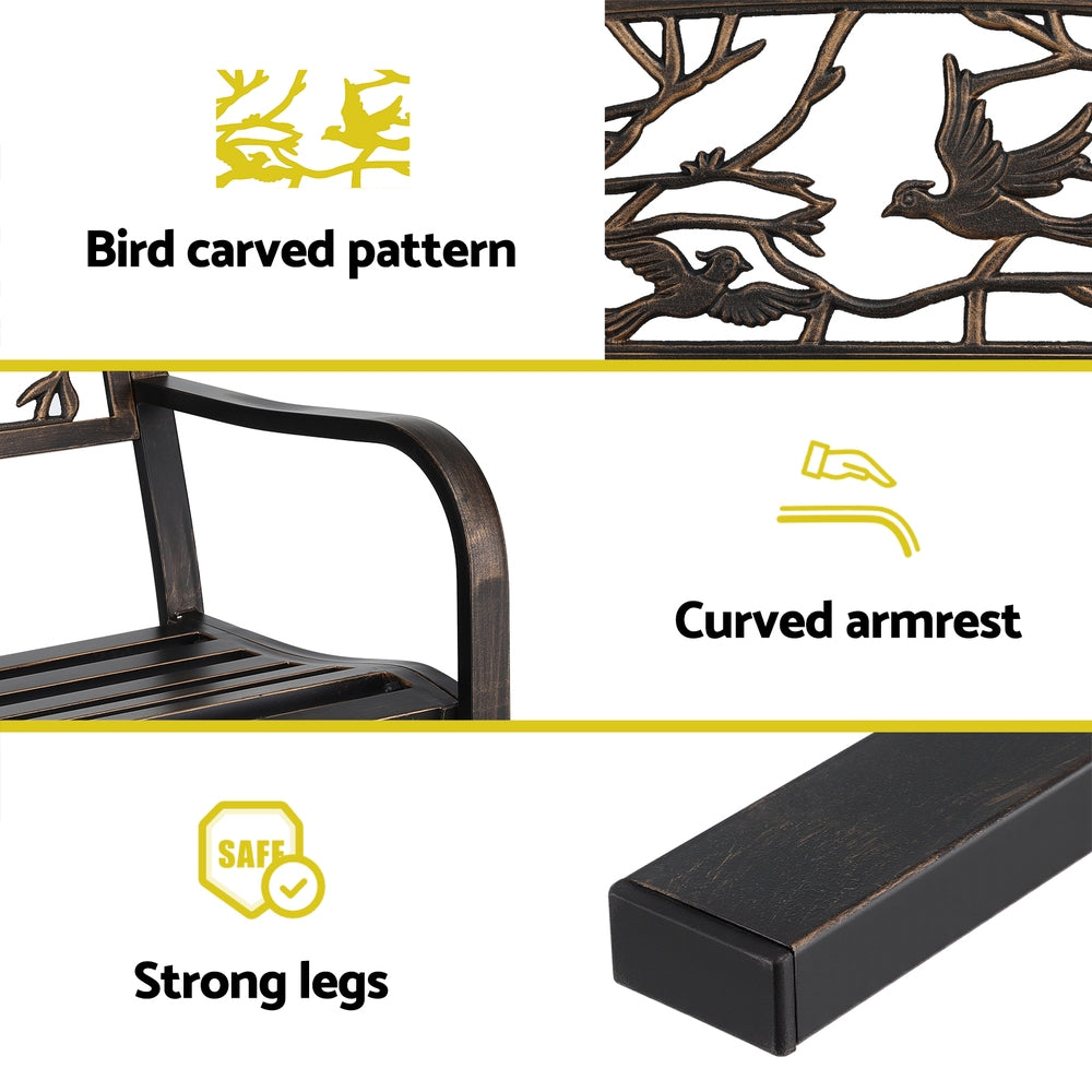 Merrick Outdoor Bench Seat Garden Steel Outdoor Furniture 3 Seater Park Bronze