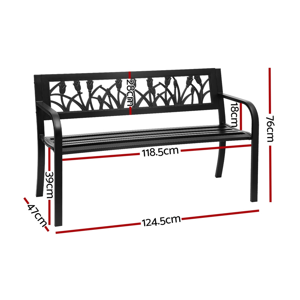 Elsen Outdoor Garden Bench Seat Outdoor Furniture Steel 2 Seater Park Black