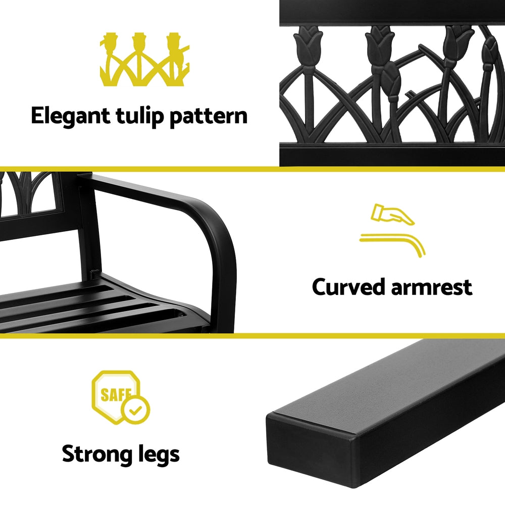 Elsen Outdoor Garden Bench Seat Outdoor Furniture Steel 2 Seater Park Black