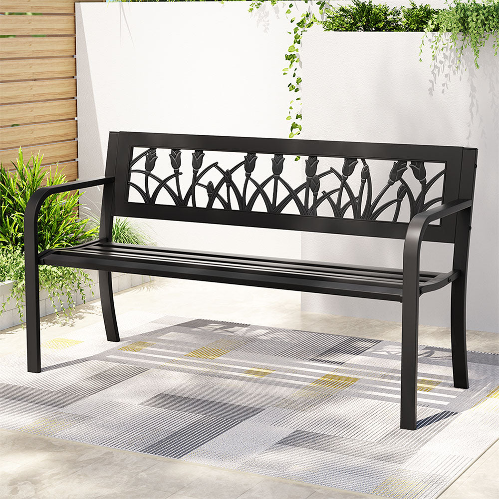 Elsen Outdoor Garden Bench Seat Outdoor Furniture Steel 2 Seater Park Black