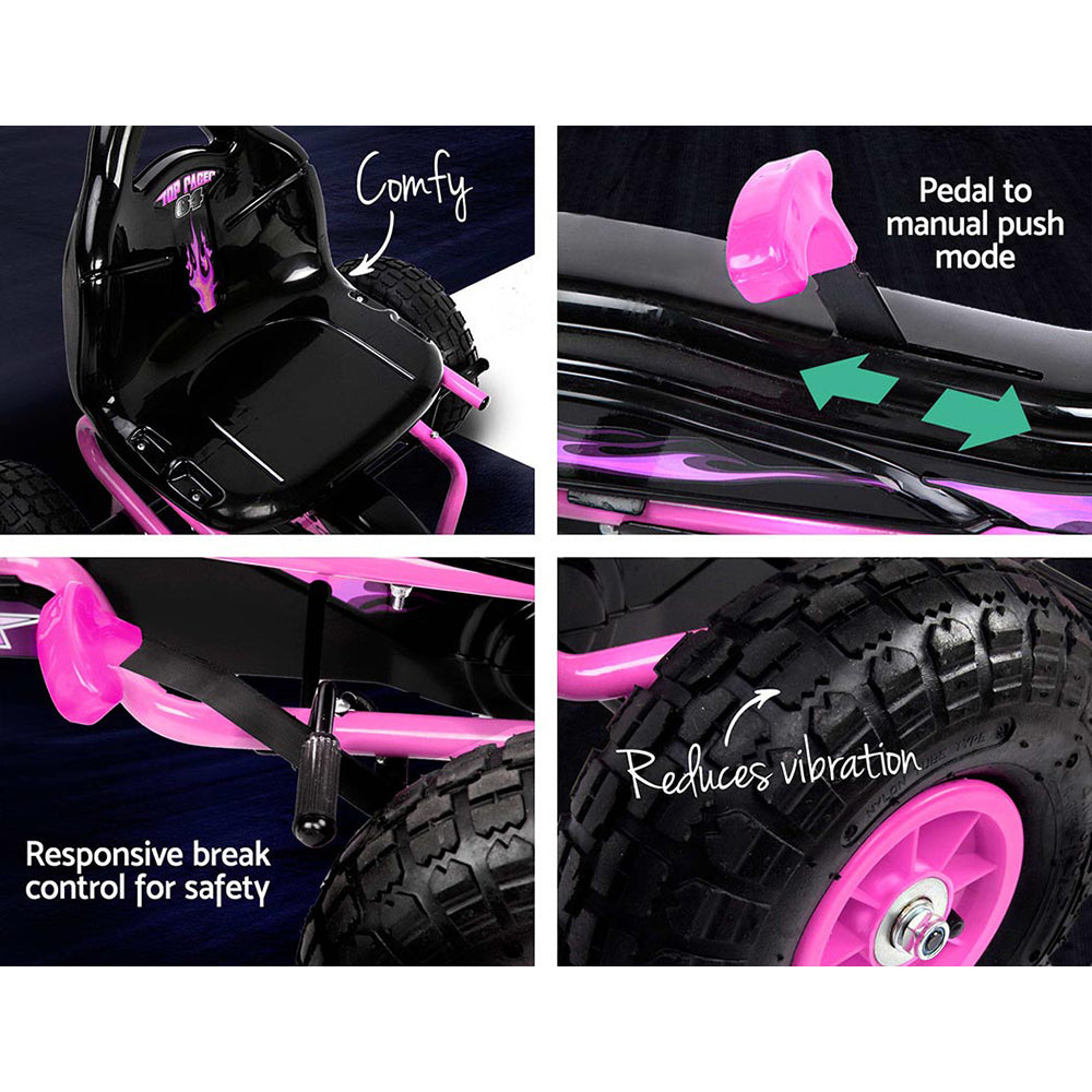 Kids Pedal Go Kart Car Ride On Toys Rubber Tyre Racing Bike Adjustable Seat - Pink