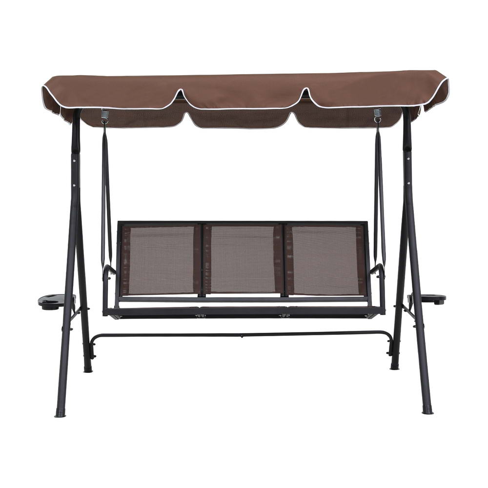 Astride Outdoor Swing Chair Garden Chair Canopy Cup Holder 3 Seater - Brown