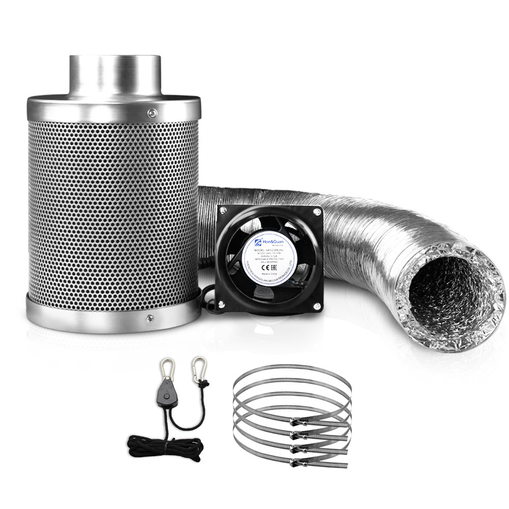 4"Ventilation Kit Fan Hydroponics Grow Tent Kit Carbon Filter Duct