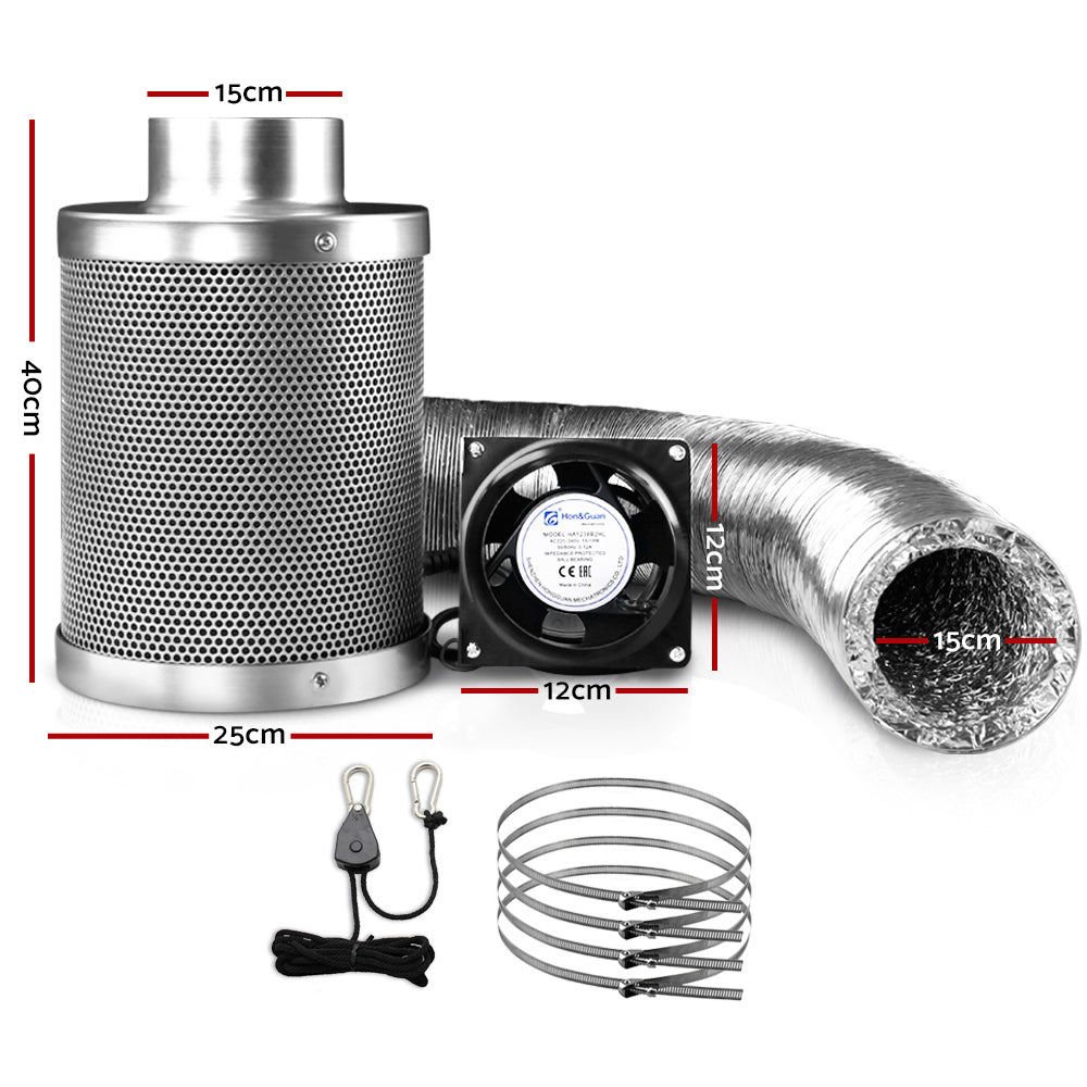 6"Ventilation Kit Fan Hydroponics Grow Tent Kit Carbon Filter Duct