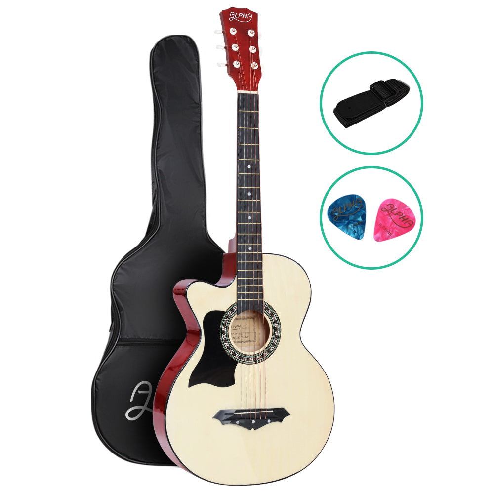 Alpha 38 Inch Acoustic Guitar Wooden Body Steel String Full Size Left-Handed