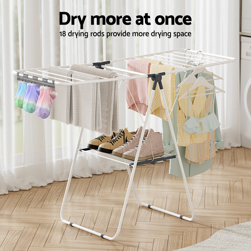 2 Tier Clothes Rack Airer Foldable 139CM White