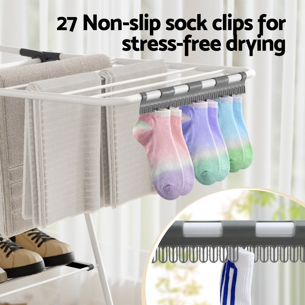 2 Tier Clothes Rack Airer Foldable 139CM White