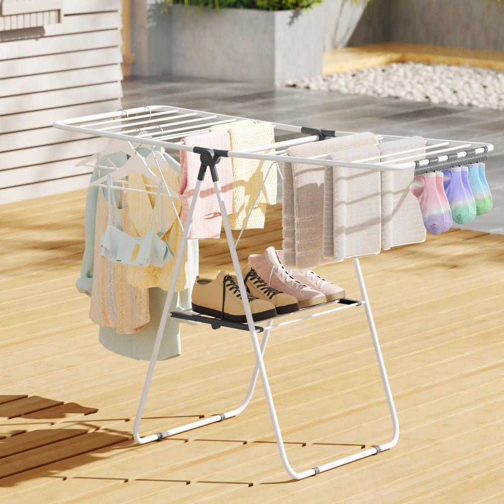 2 Tier Clothes Rack Airer Foldable 139CM White