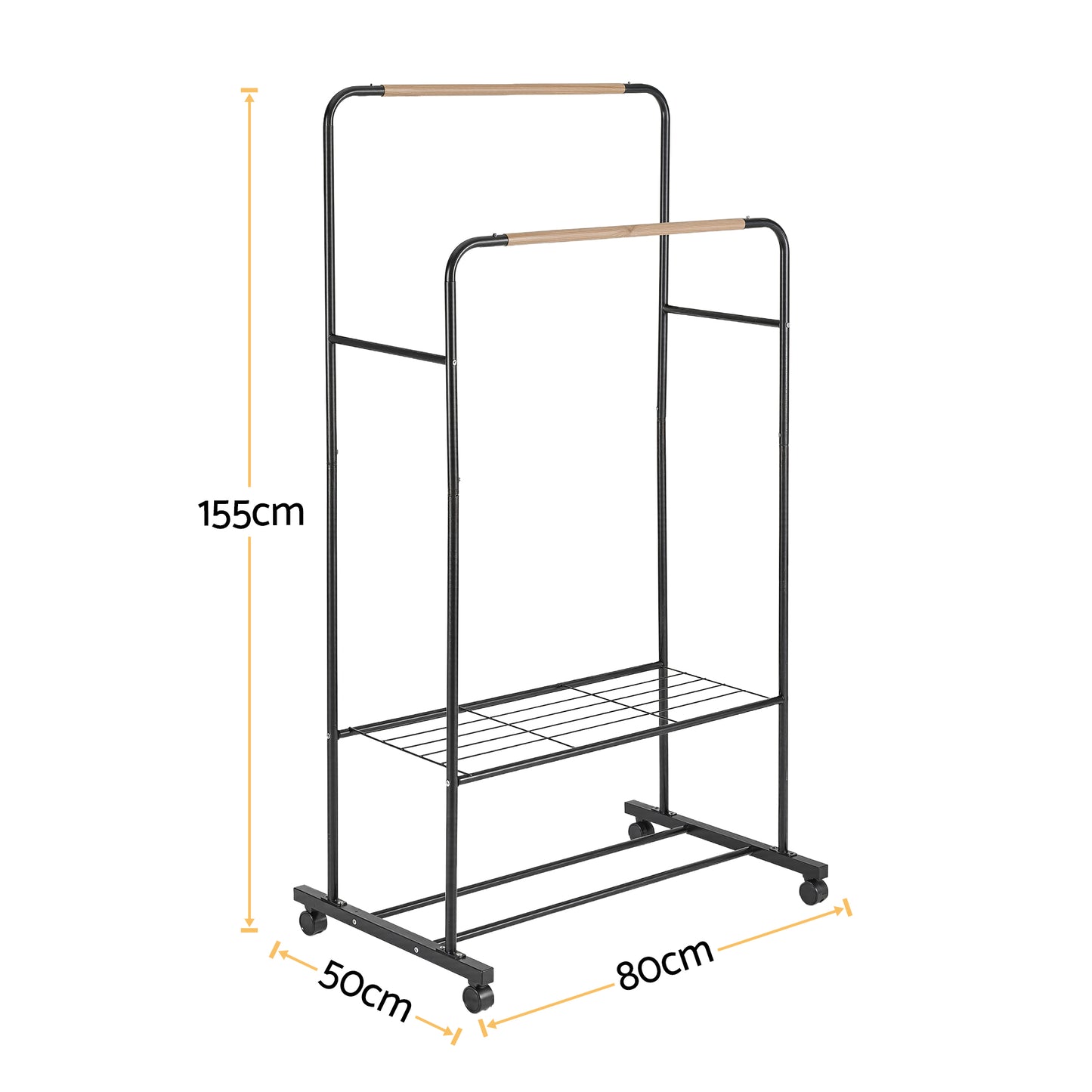 Clothes Rack Double Rod Airer Rail Coat Stand Hanger Storage Shelf