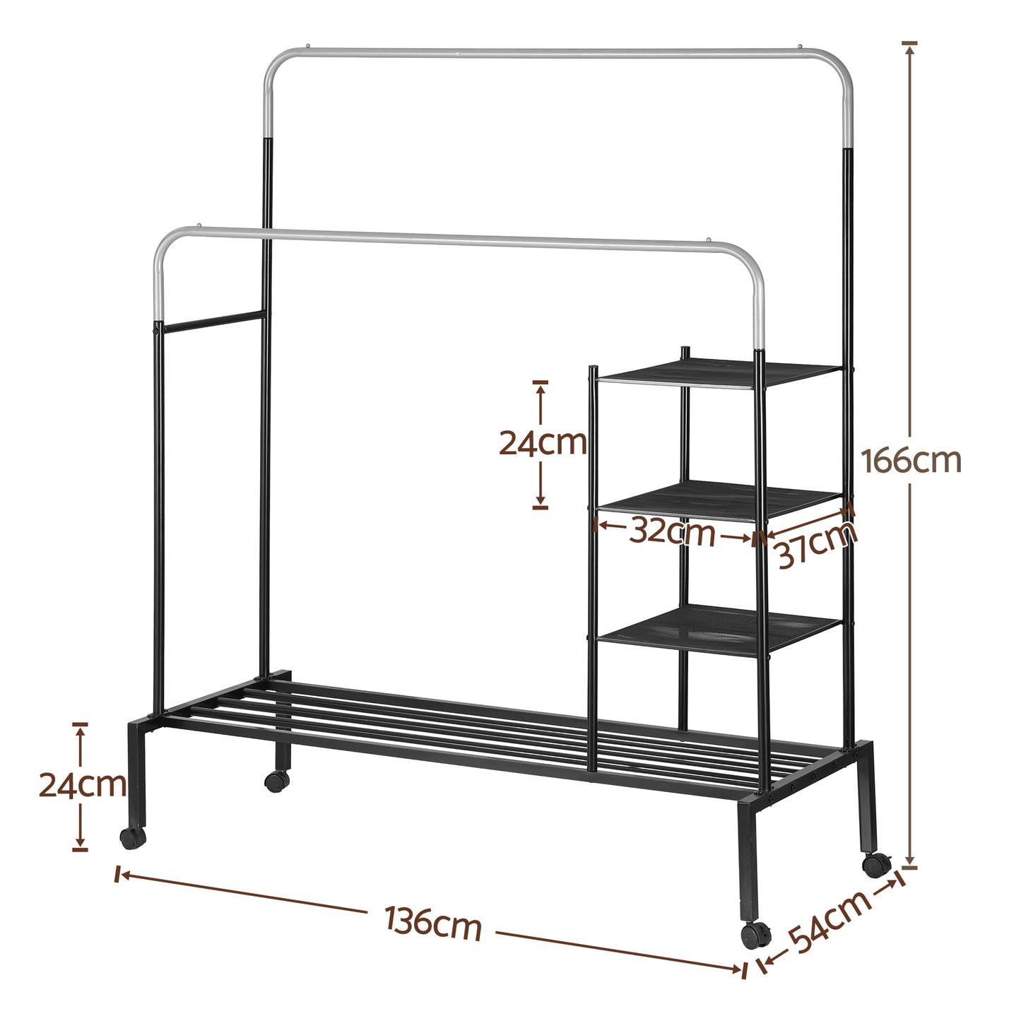 Clothes Rack Double Rod Airer Rail Coat Stand Hanger Storage Shelf
