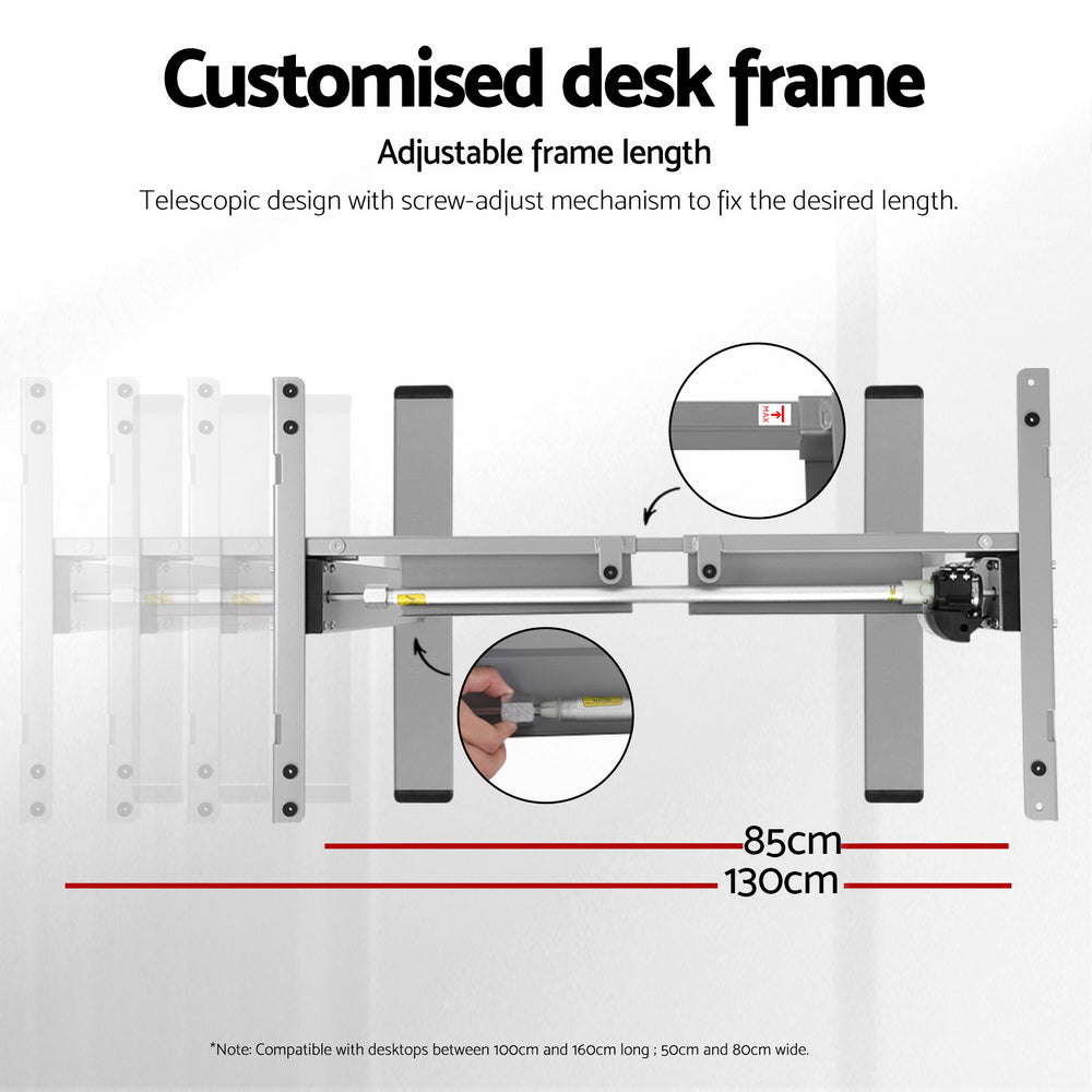 Artiss Electric Standing Desk Frame Only Height Adjustable 70Kg Load Grey