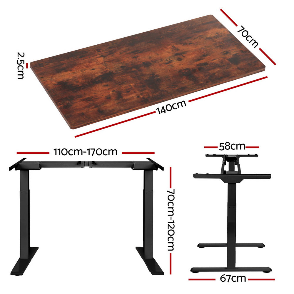 Artiss Standing Desk Motorised Dual Motor Rustic Brwon 140cm