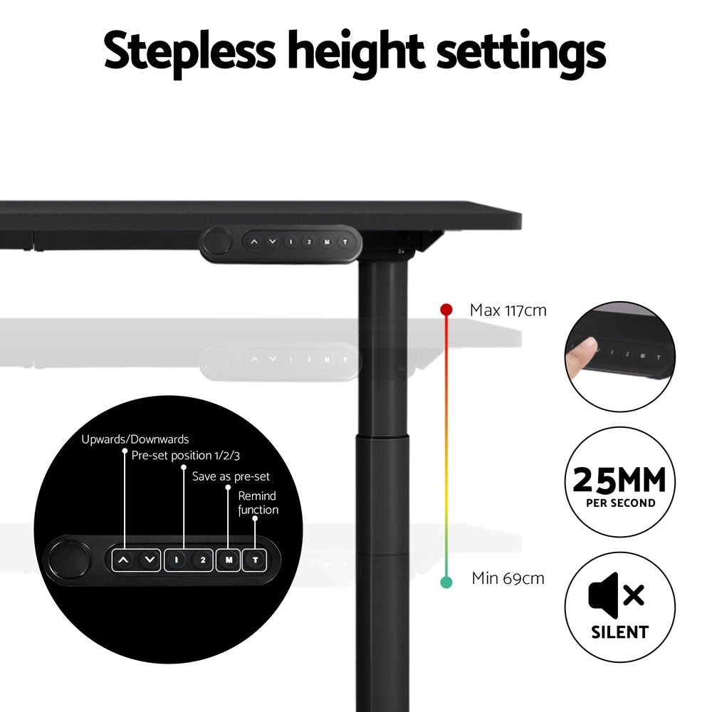 Artiss Standing Desk Motorised Electric Dual Motor Black 120cm