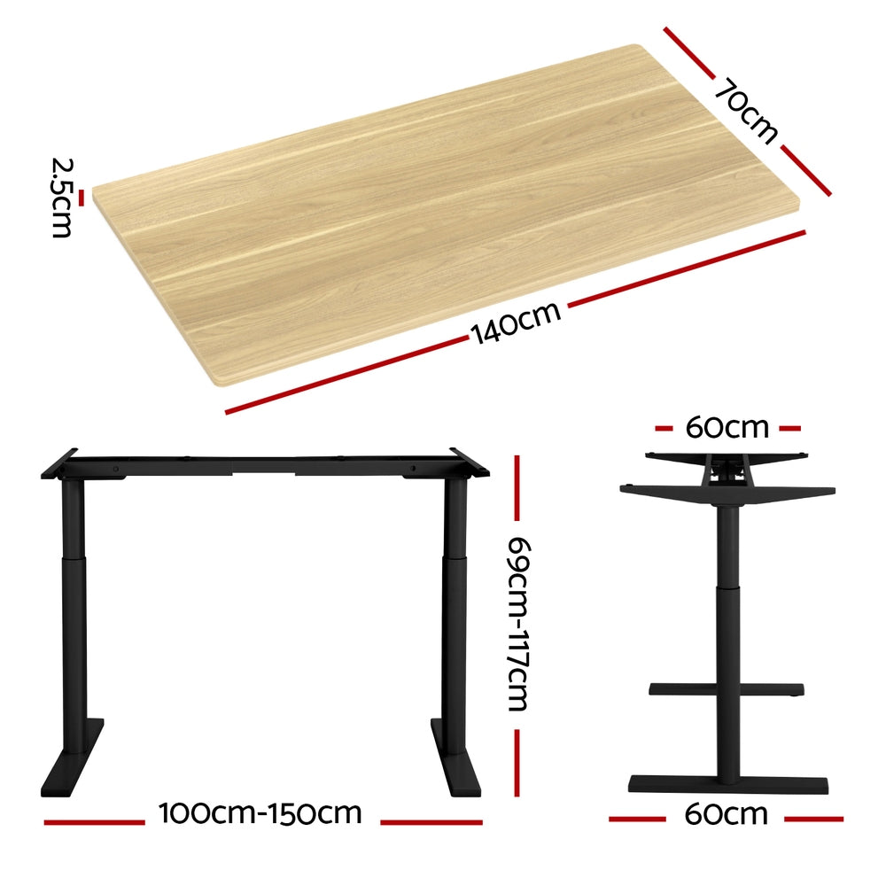 Artiss Standing Desk Motorised Electric Dual Motor White Oak 140cm