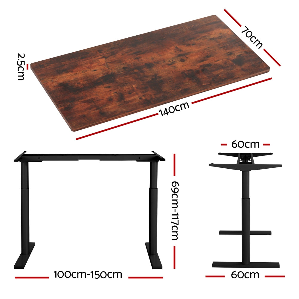 Artiss Standing Desk Motorised Electric Dual Motor Rustic Brown 140cm