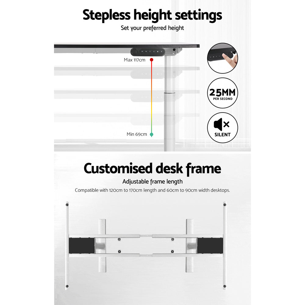 Artiss Standing Desk Frame Only Dual Motor Motorised Adjustable 125Kg Load White
