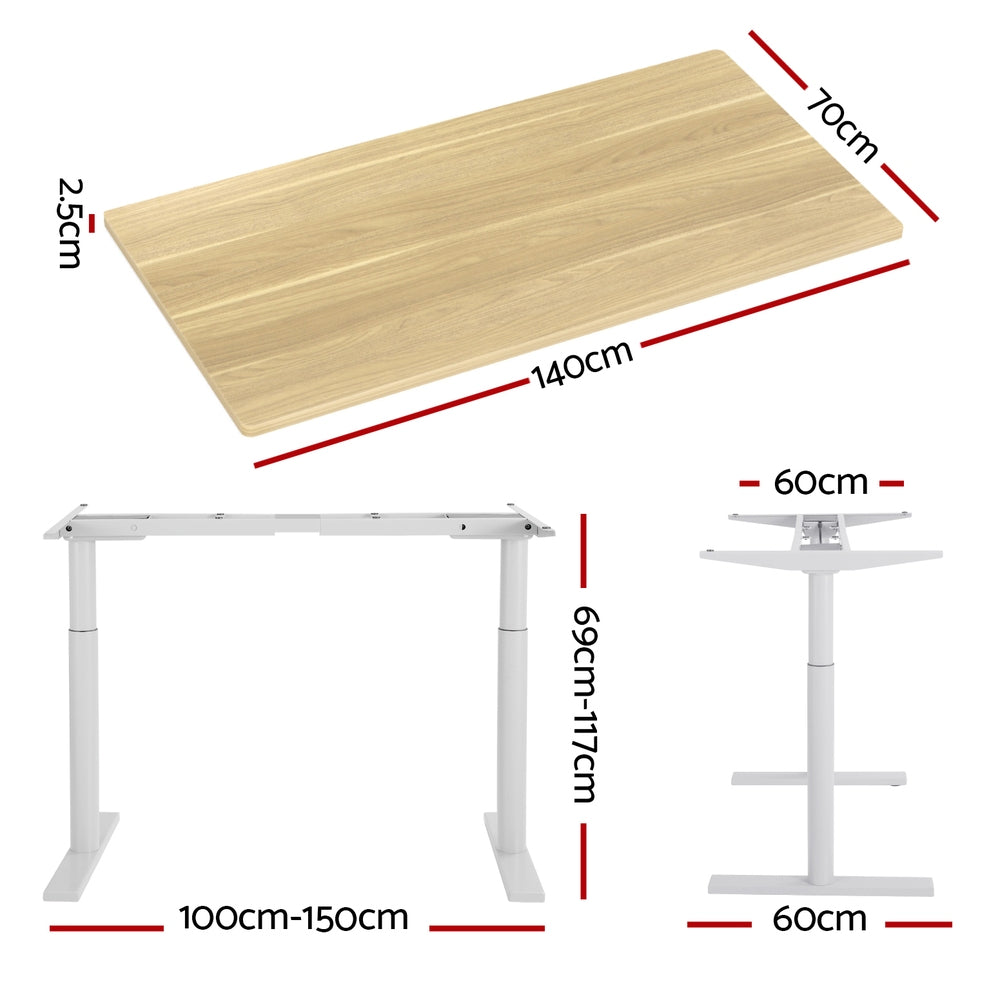 Artiss Standing Desk Motorised Electric Dual Motor 140cm White Oak