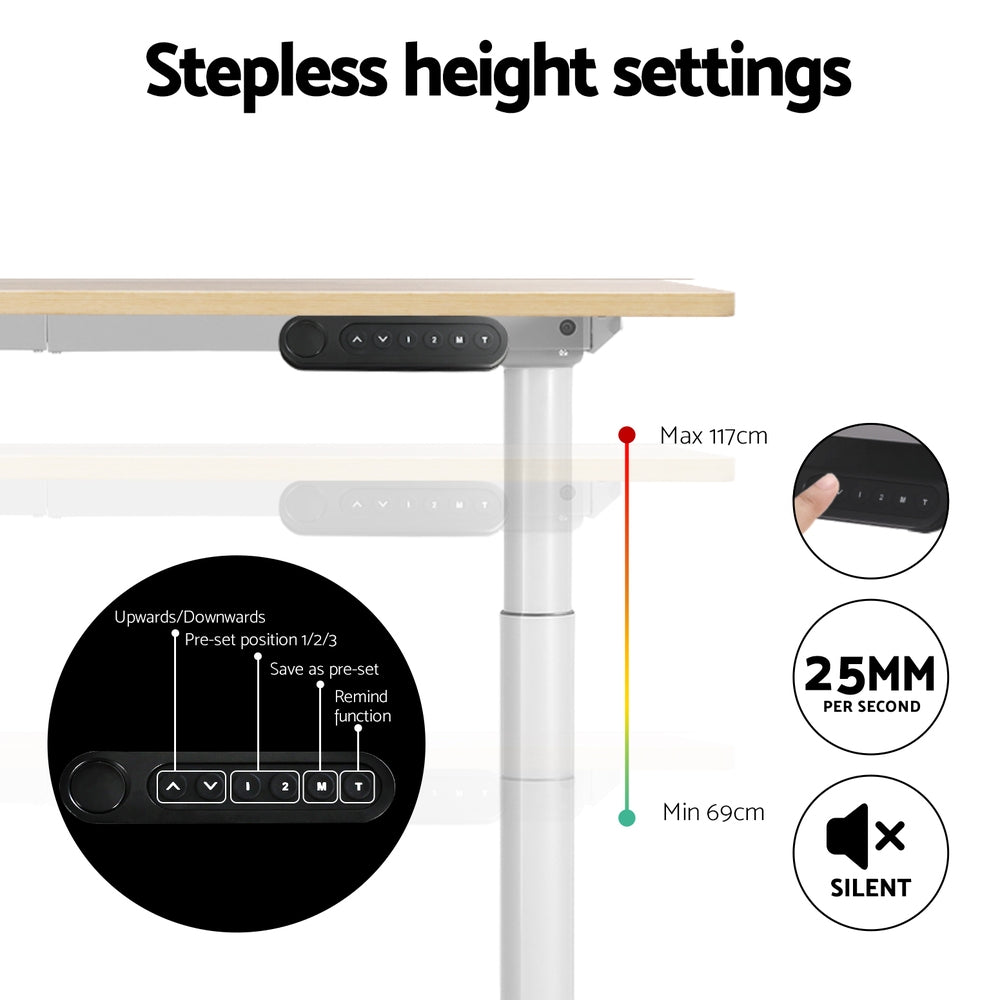 Artiss Standing Desk Motorised Electric Dual Motor 140cm White Oak