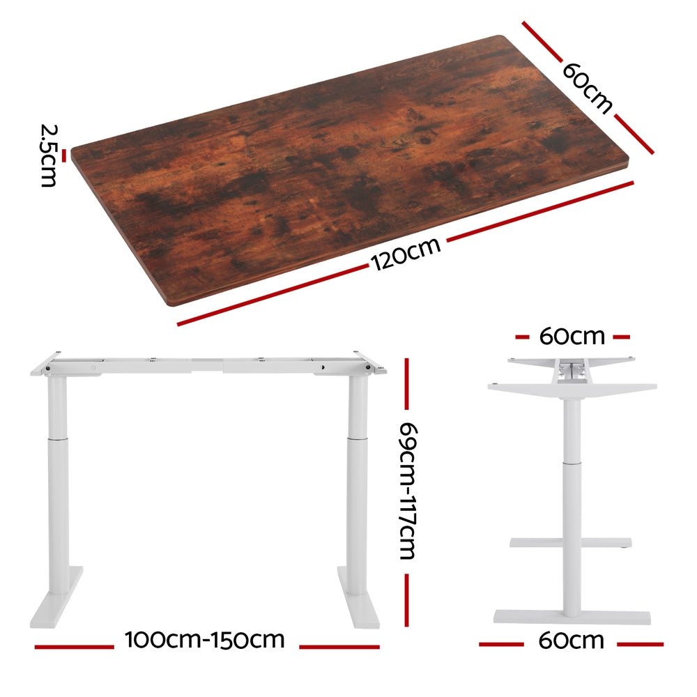 Artiss Standing Desk Motorised Electric Dual Motor 120cm Rustic Brown