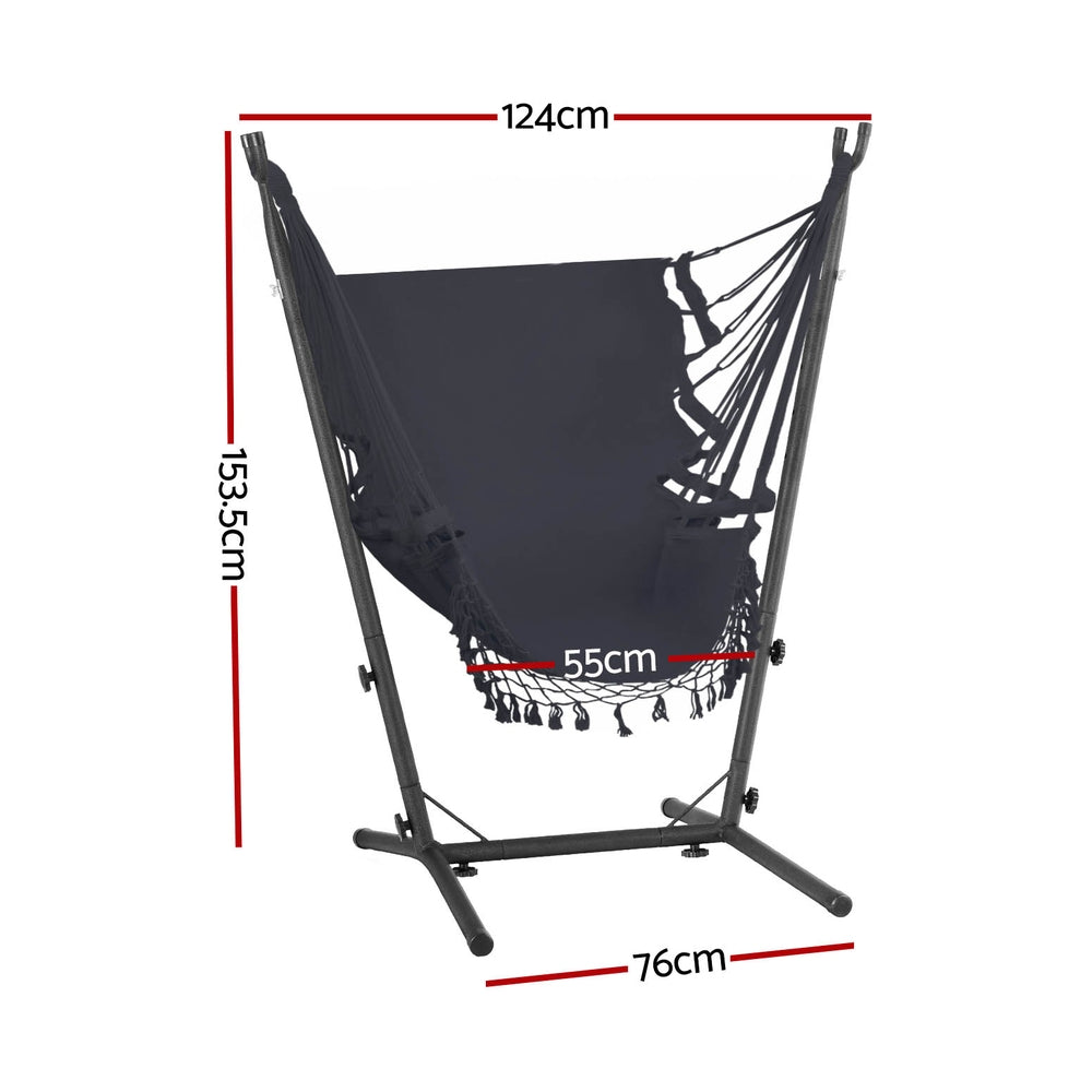 Hammock Chair Outdoor Camping Hanging with Stand 150x90cm - Grey