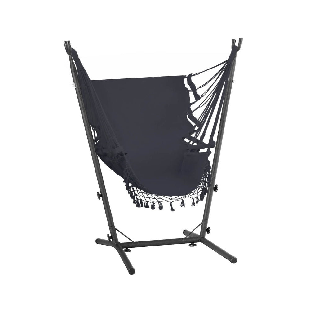Hammock Chair Outdoor Camping Hanging with Stand 150x90cm - Grey