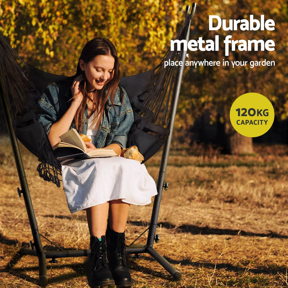 Hammock Chair Outdoor Camping Hanging with Stand 150x90cm - Grey