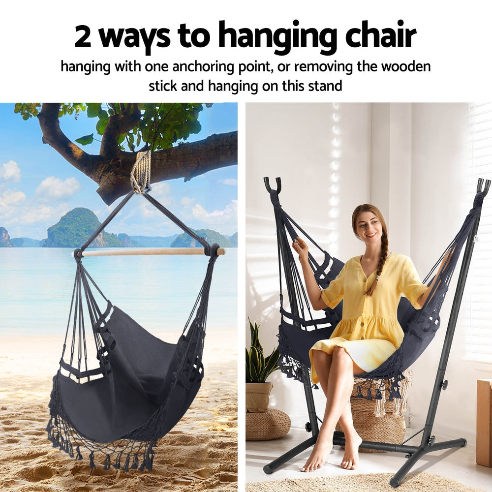 Hammock Chair Outdoor Camping Hanging with Stand 150x90cm - Grey