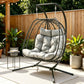 Outdoor Swing Chair 2 Seater with Stand Cushion Rattan Patio Furniture - Dark Grey