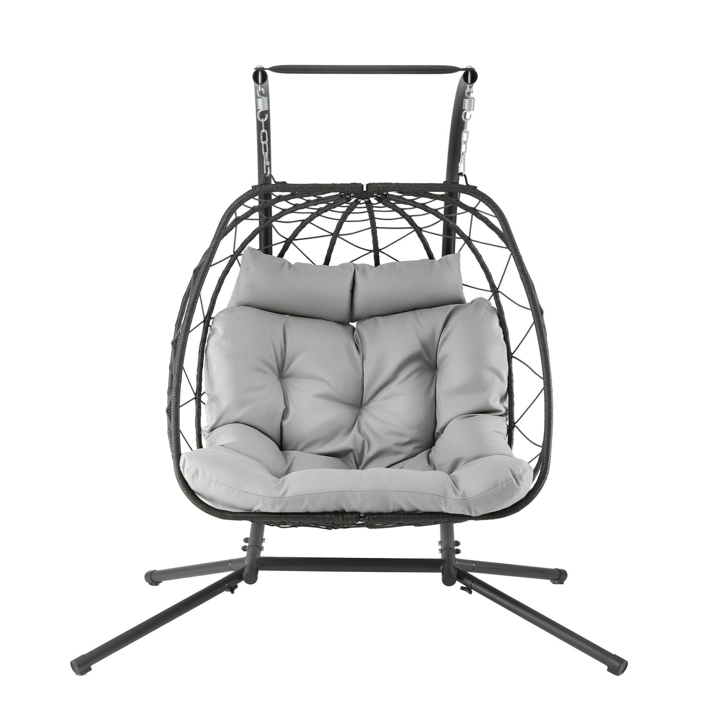 Outdoor Swing Chair 2 Seater with Stand Cushion Rattan Patio Furniture - Dark Grey