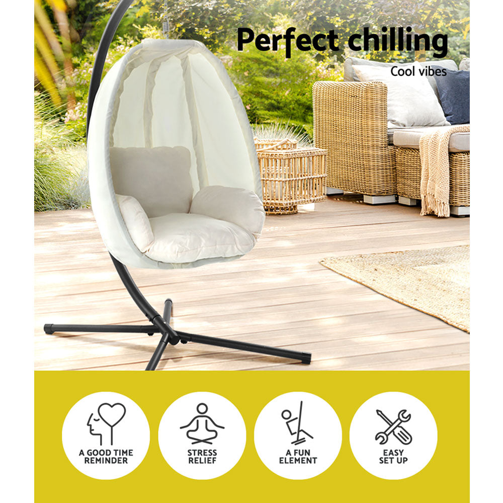Connor Egg Swing Chair Single Hanging Pod with Stand - Cream