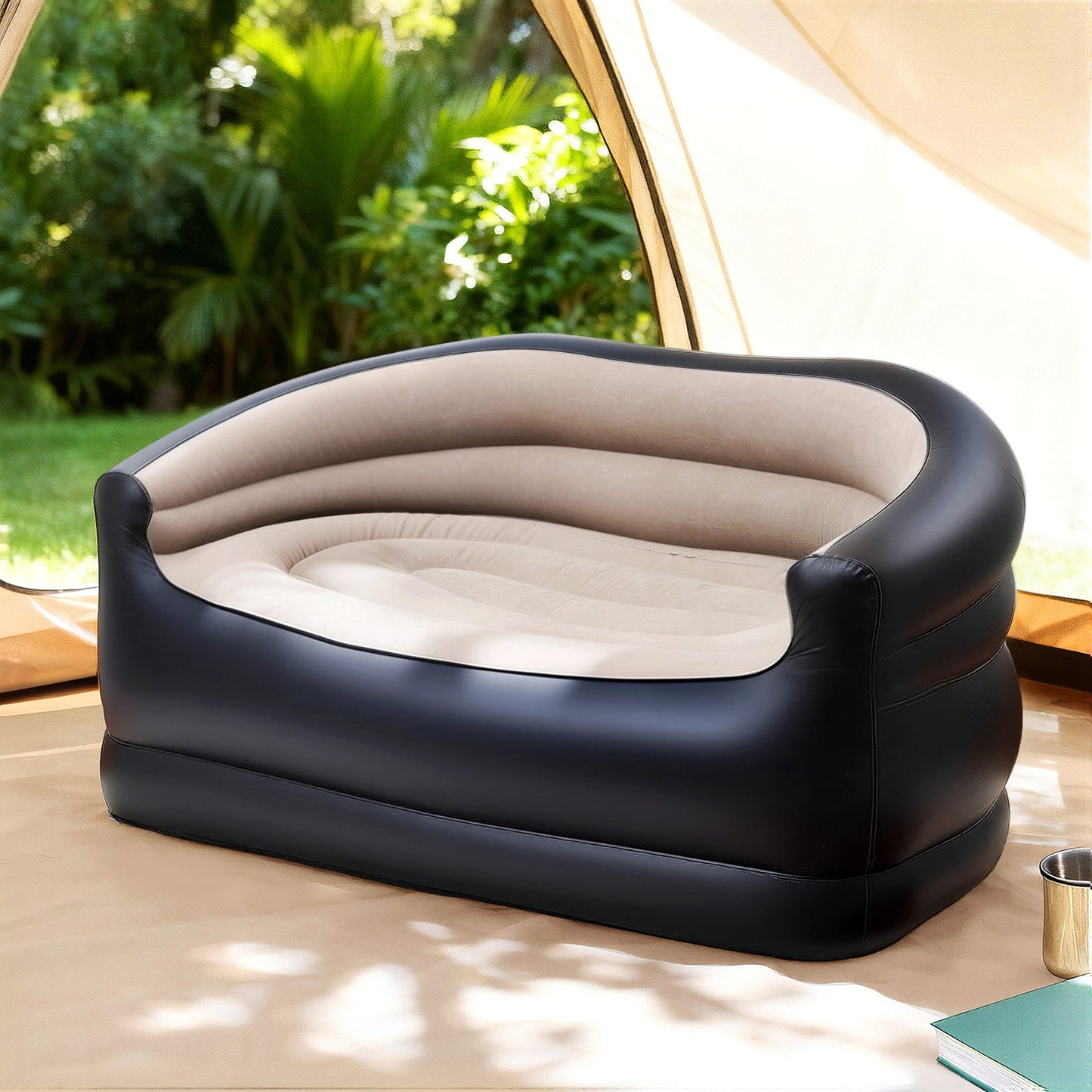 Veyron 2-Seater Outdoor Air Sofa Inflatable Couch Two-Seater Lounge Chair with Pump Blow Up Couches - Coffee