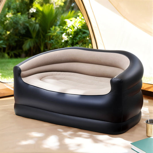 Veyron 2-Seater Outdoor Air Sofa Inflatable Couch Two-Seater Lounge Chair with Pump Blow Up Couches - Coffee