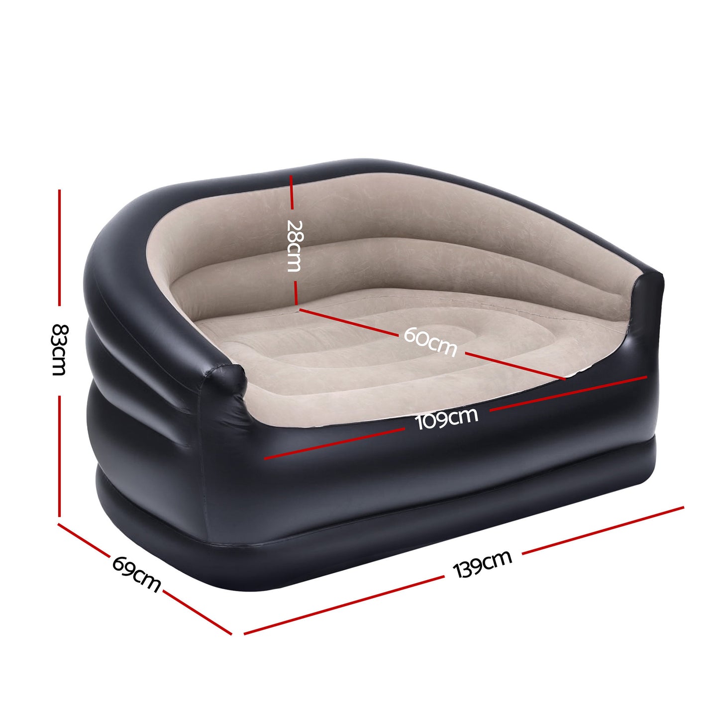 Veyron 2-Seater Outdoor Air Sofa Inflatable Couch Two-Seater Lounge Chair with Pump Blow Up Couches - Coffee