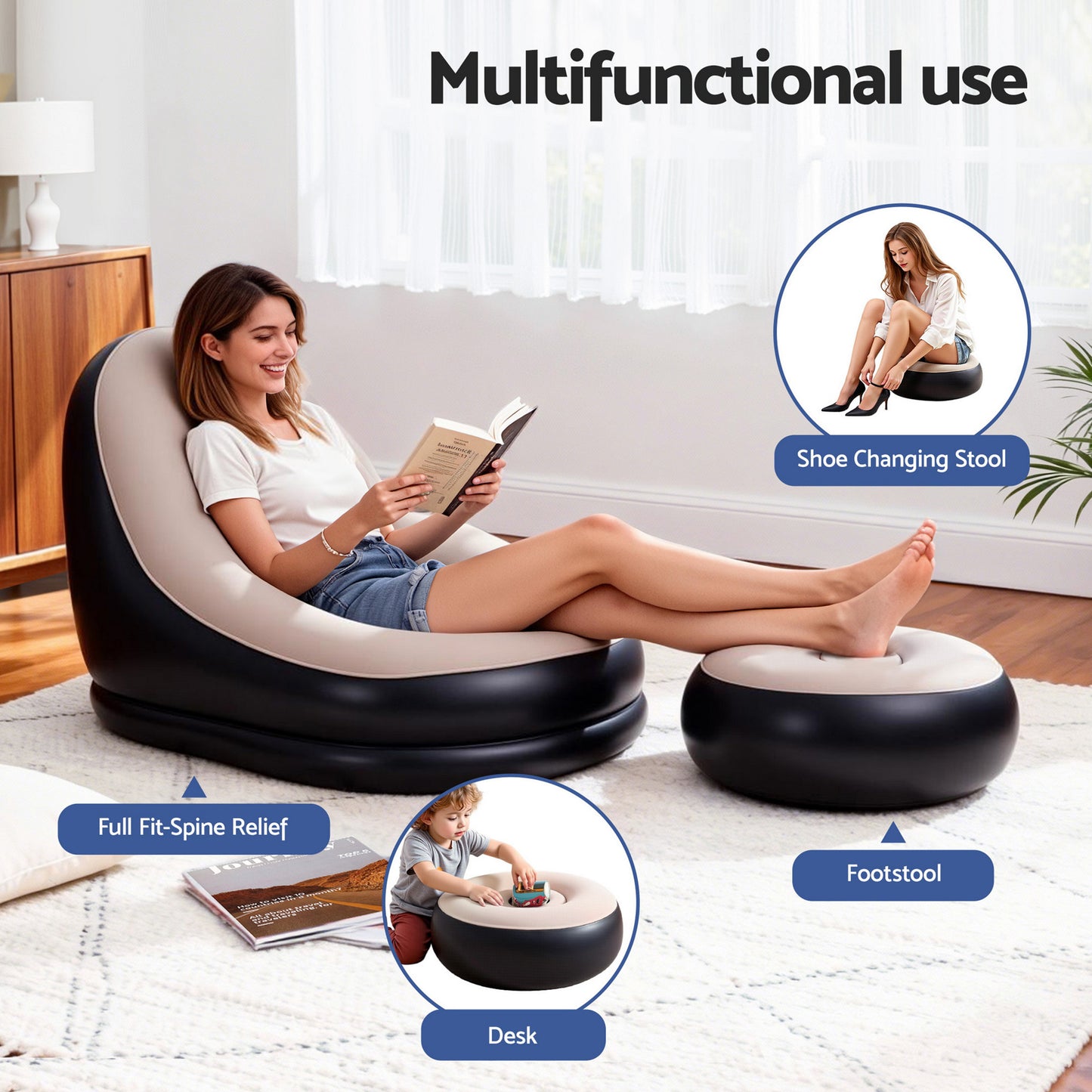 Fenris Inflatable Chair with Ottoman Air Sofa Blow Up Air Chair for Camping with Pump - Coffee