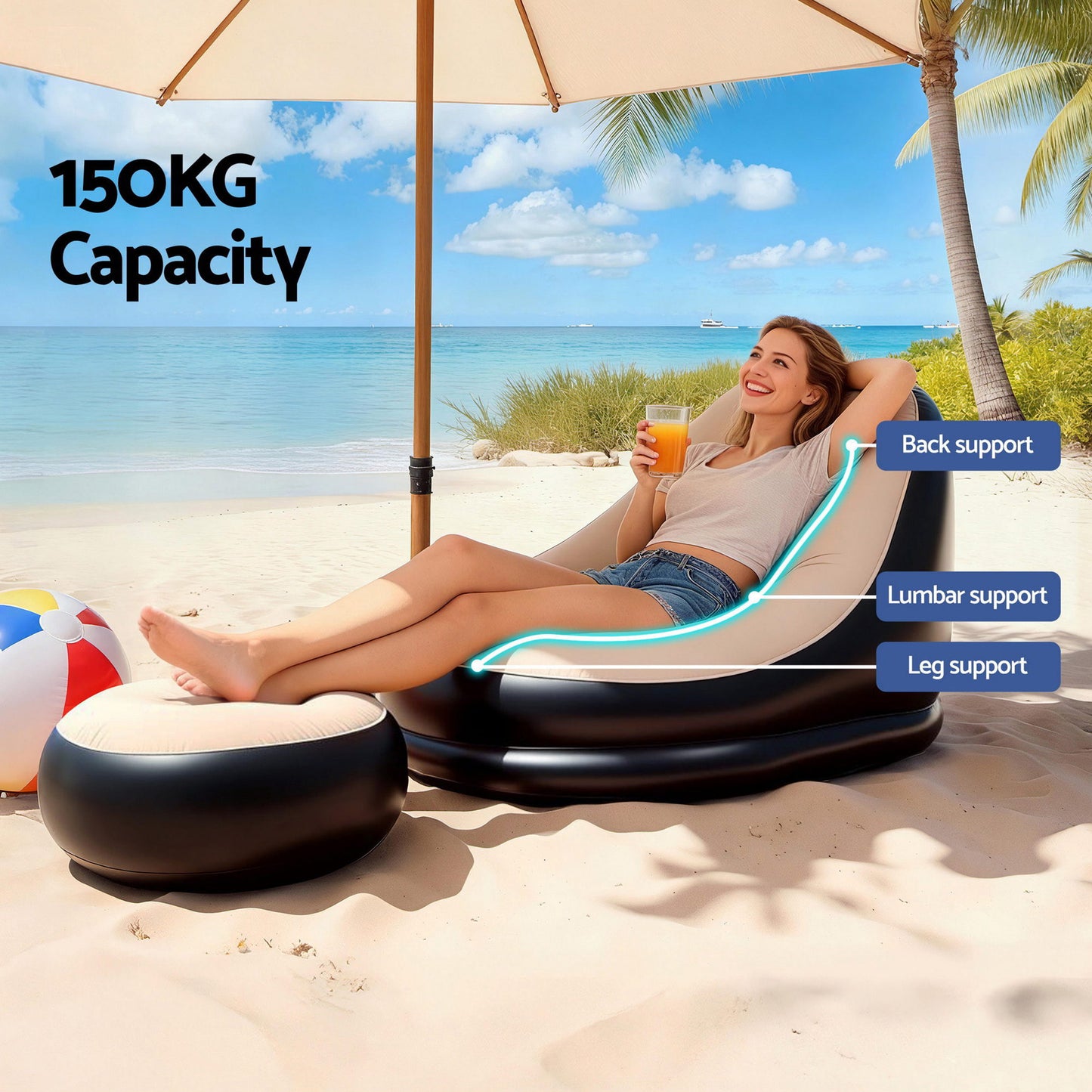 Fenris Inflatable Chair with Ottoman Air Sofa Blow Up Air Chair for Camping with Pump - Coffee