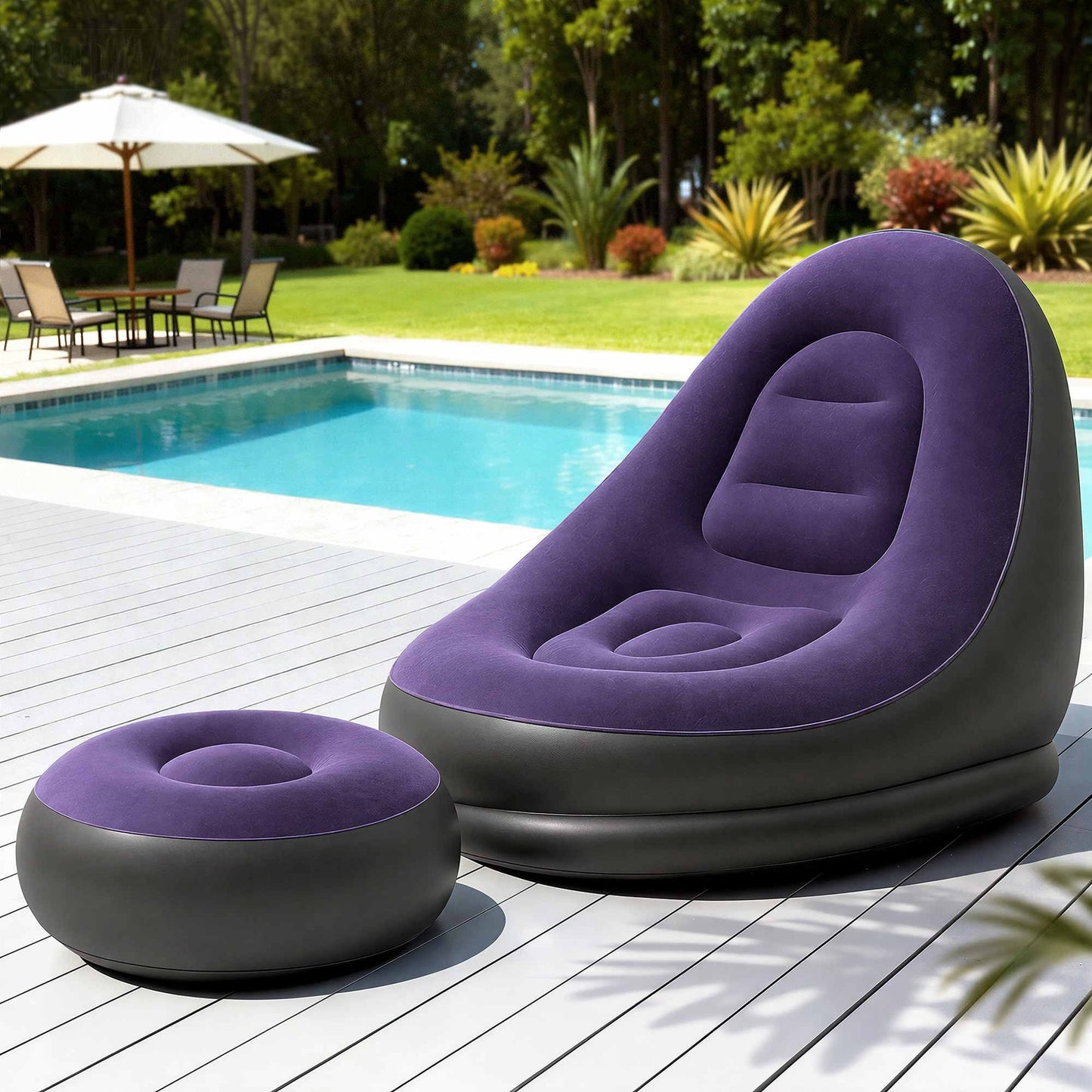Inflatable Chair with Ottoman Air Sofa Blow Up Air Chair for Camping with Pump Purple